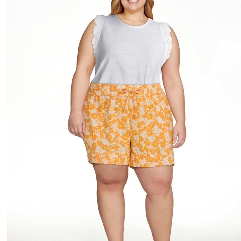 Terra & Sky Women's Plus Size Pull-On Drawstring Linen Shorts Size 4X (28W-30W)